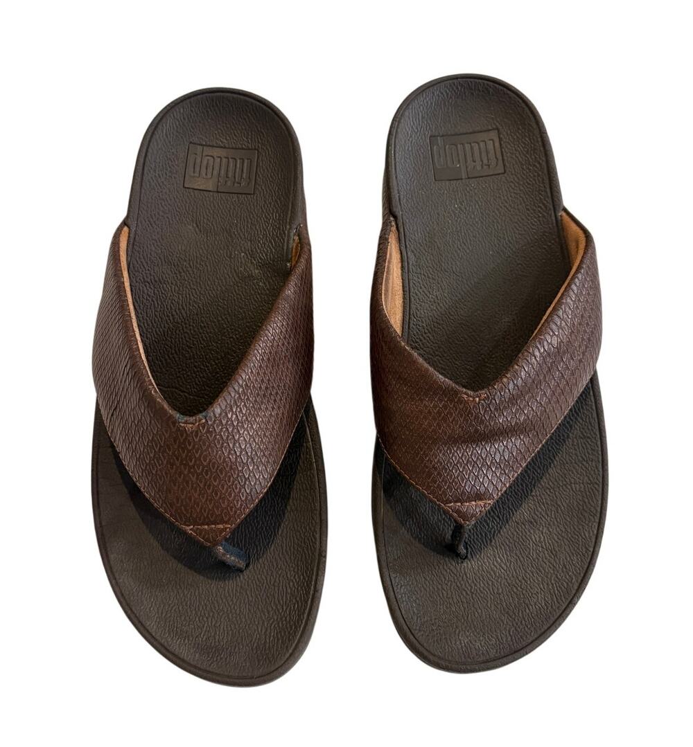 FitFlop Lulu Toe Thong Slip On Wedge Sandals Brown Snakeskin Womens 7